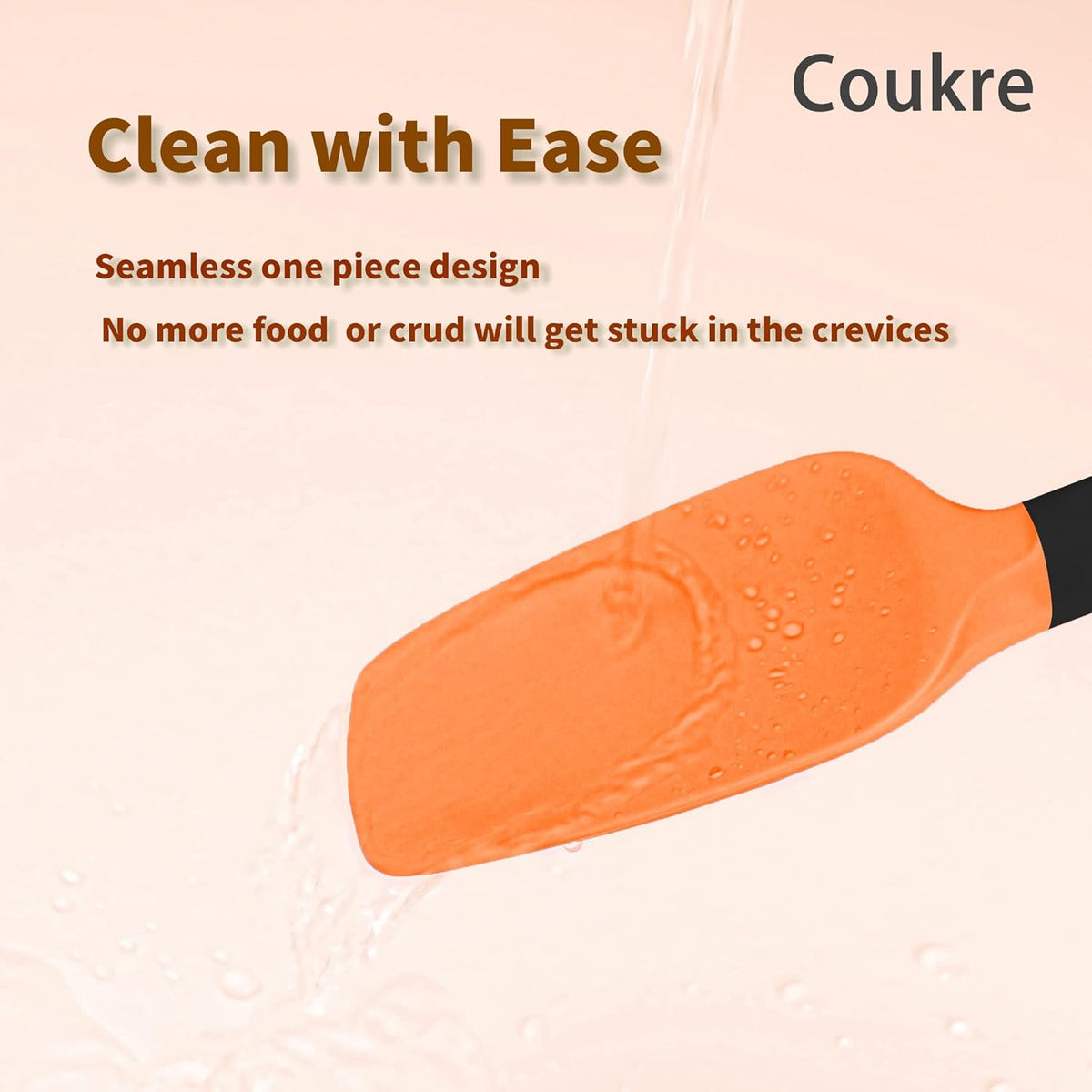 Coukre Silicone Spatula Set of 5,High Temperature Resistant, Food Grade Silicone, Dishwasher Safe, for Baking cooking (Orange)