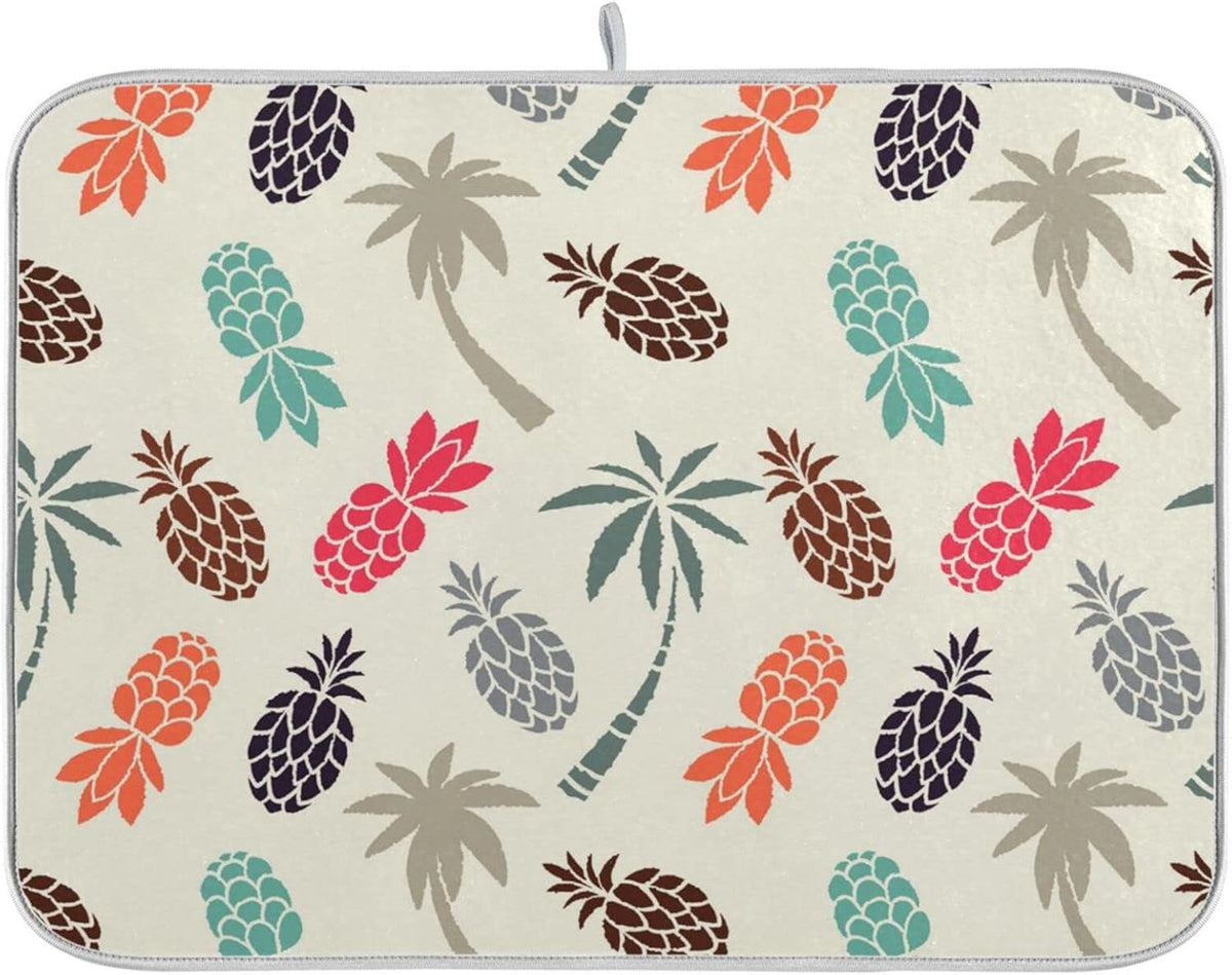 Super Absorbent Dish Drying Mat, Microfiber Fast-Drying Dish Mat, 16" x 18", Kitchen Dish Drying Pad Coconut Palm Trees Pineapples…