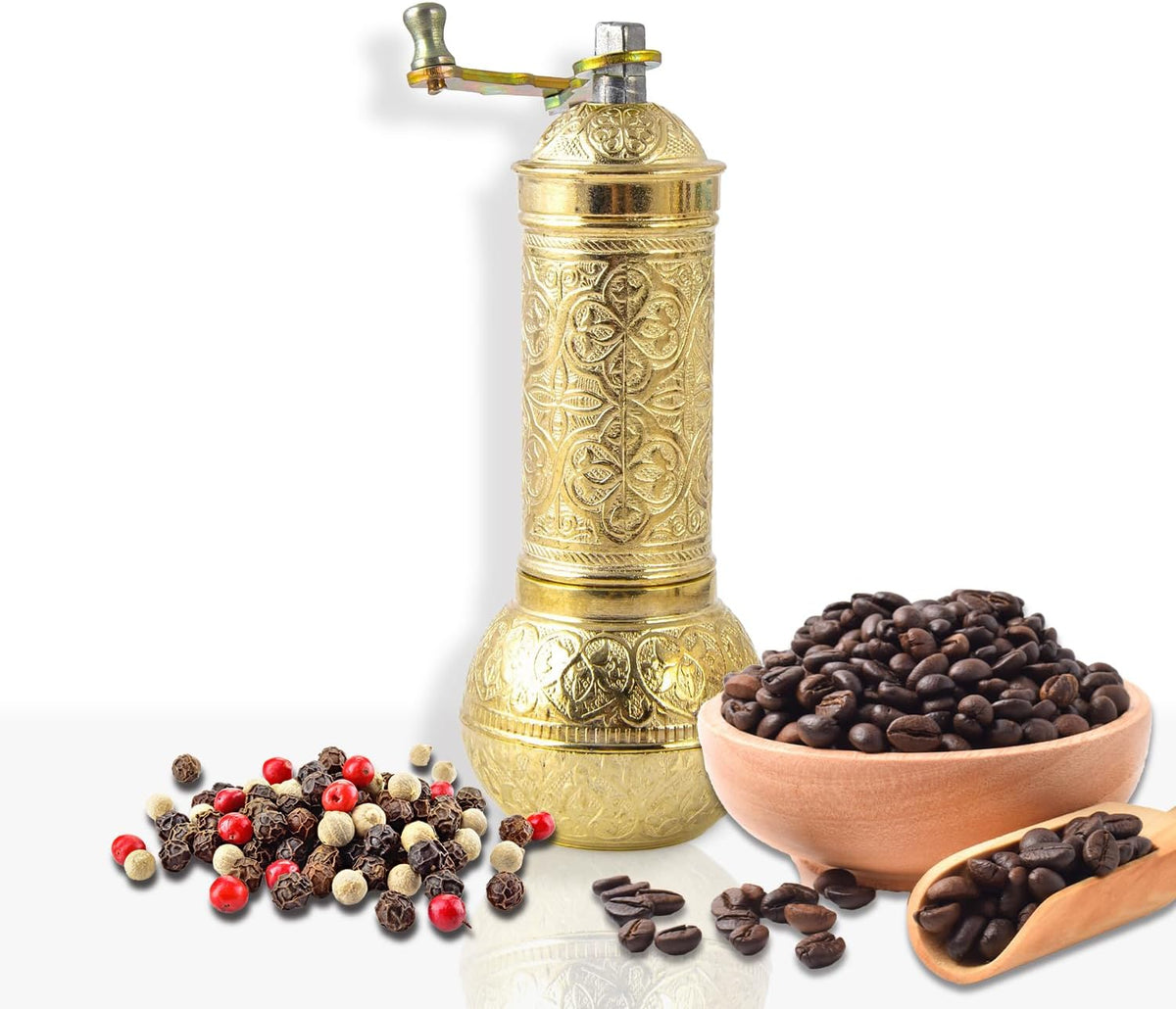 Decorative Handmade Coffee Grinder, Refillable Turkish Spice Mill, Manual Coffee Mill with Handle, Coffee Grinder Metal with Hand Crank 18 cm-7.1 inch
