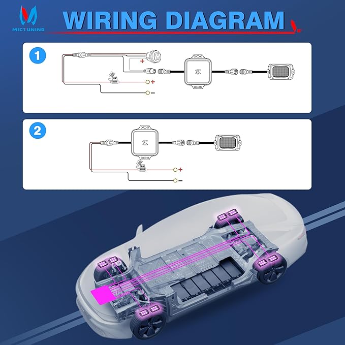 MICTUNING C2 Curved RGBW LED Rock Lights - 8 Pods Underglow Multicolor Neon Light with Wiring Switch Kit, Bluetooth Controller with APP Control
