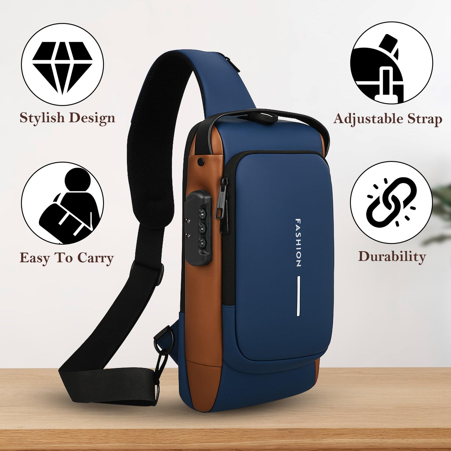 TS WITH TECHSUN Unisex Anti-Theft Sling Bag with USB Port, Water-Resistant Crossbody Chest Backpack for Travel & Work