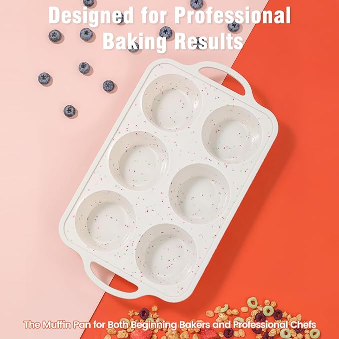 Silicone Jumbo Muffin Pan with Metal Frame, Non Stick Food Grade Silicone Large Muffin Pan Set of 2, with Handles 6 Cup,BPA-Free and Dishwasher Safe, Jumbo Cupcake Pans