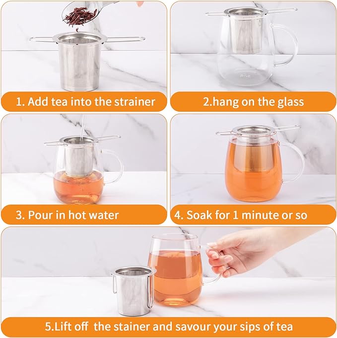 Tea Infuser, Evmliy Stainless Steel Tea Strainer Sitting in Mugs, Tea Infusers for Loose Tea, Tea Diffuser Long-Handled Tea Strainers Tea Filters, Loose Leaf Tea Steeper for Herbs Spices