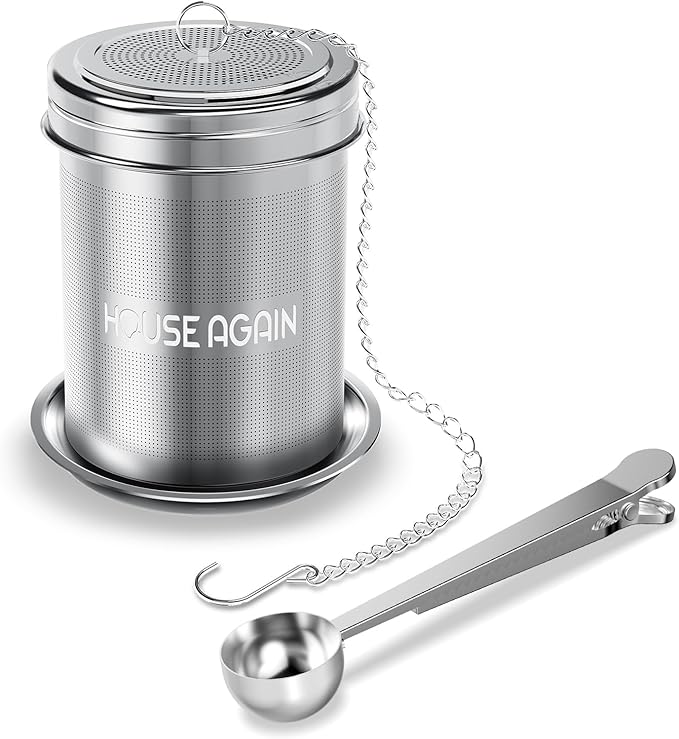 House Again Large Tea Infuser with Scoop, Extra Fine Mesh Tea Strainers for Loose Tea & Spice Infuser for Cooking, 304 Stainless Steel, Loose Leaf Tea Steeper for Brew Tea Spices & Seasonings