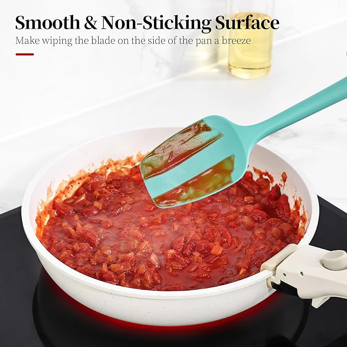 600ºF Heat Resistant Spatulas, High Heat Food Safe Semless Kitchen Silicone Spoon Spoonula Scraper Set for Cooking Baking Mixing Scraping Stirring Nonstick Cookware Pan Bowl (3Pcs,Aqua Sky)