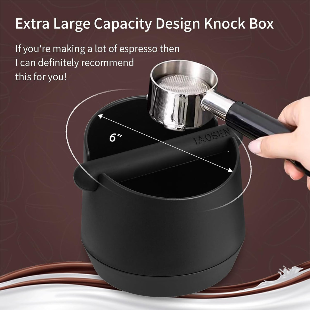 6 Inch Extra Large Capacity Design Espresso Knock Box Tamping Mat Espresso Machine Accessories Set of 2 with Removable Knock Bar and Anti-Slip Base for Home Office Barista Tools for Bar Shop