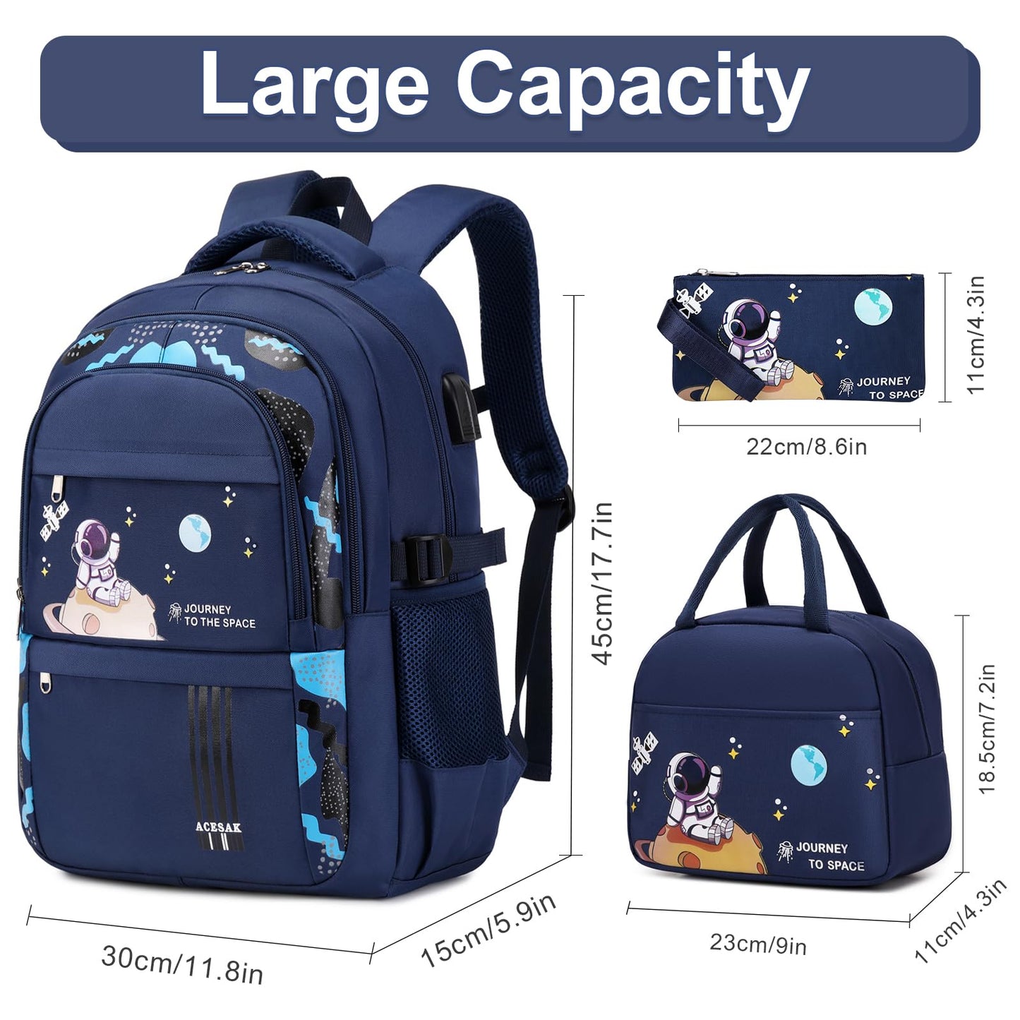 ACESAK Astronaut Backpack for Boys - Boy Backpack Schoolbag with Lunch Bag
