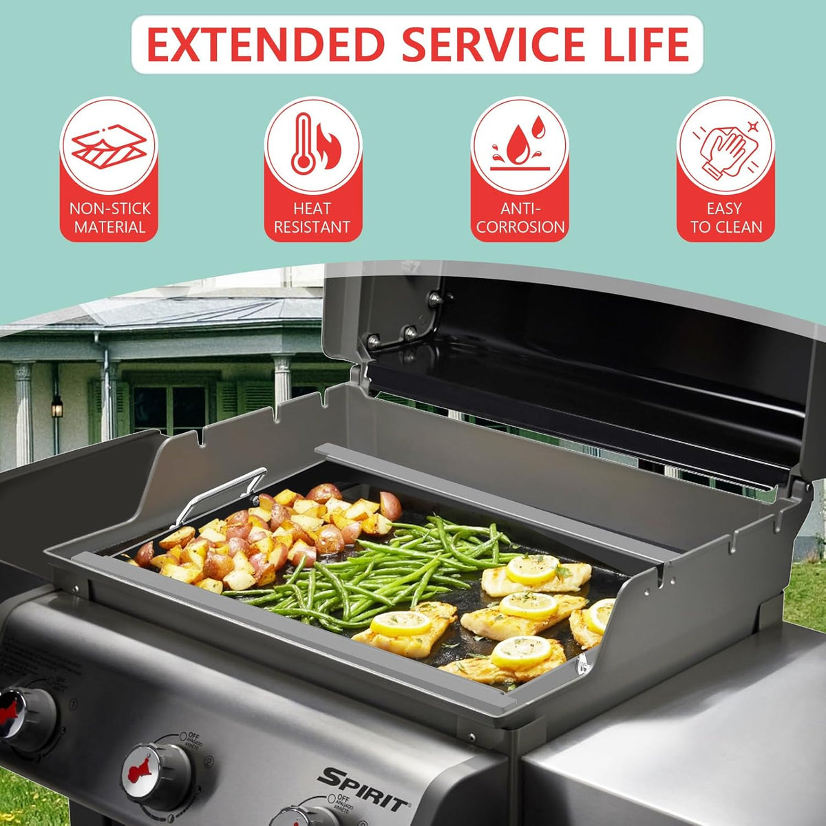 Spirit 300 Full Size Griddle Insert for Weber GS4 Spirit I/II 300 Series Gas Grill E310,E320,S310,E315,S320,E330,S330 Parts, 6787 Carbon Steel Flat Top Griddle Replacement Parts for Weber 7638 7639