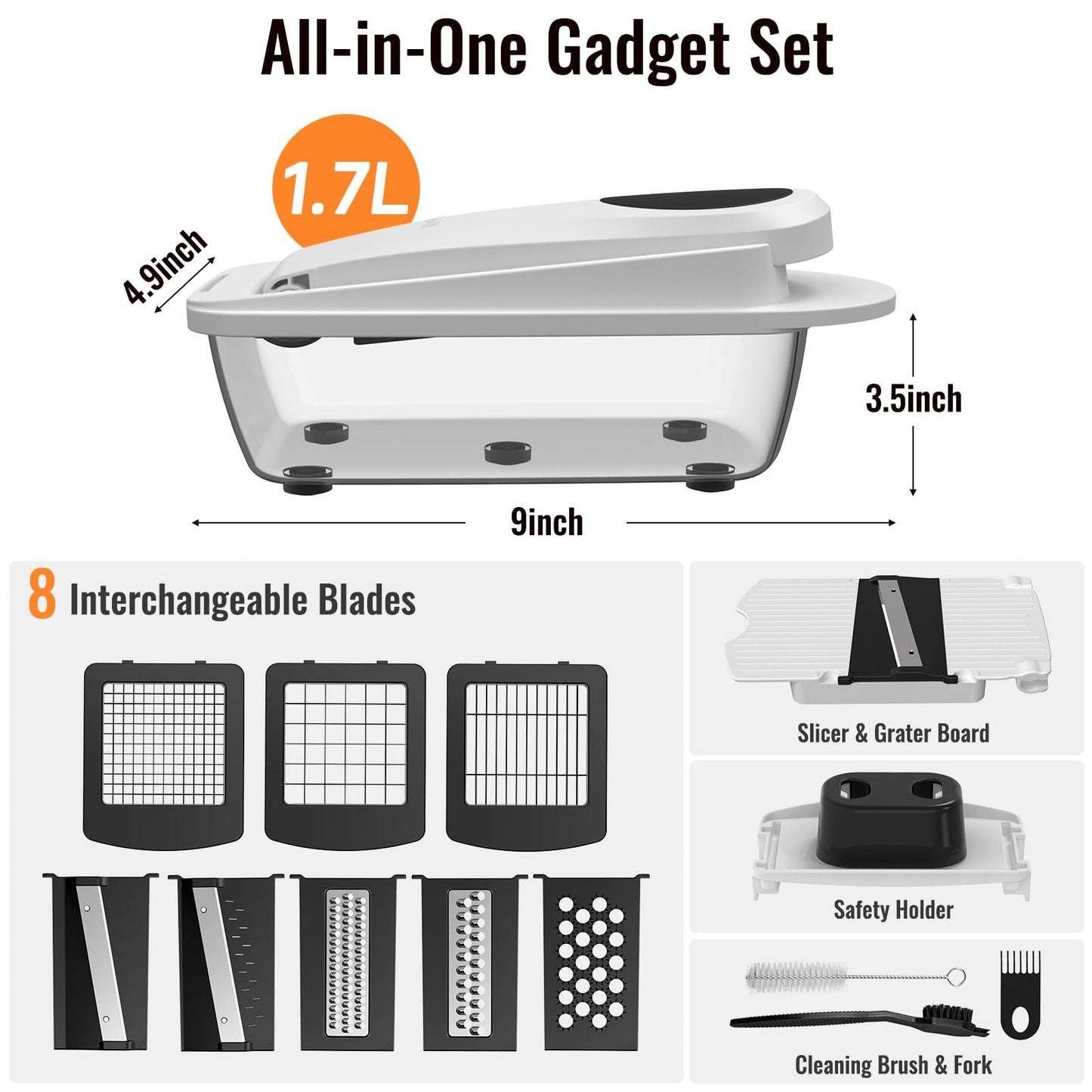 Ukeetap 8-Blade Cook Tool & Gadget Sets, Chopper Slicer Grater Set, White