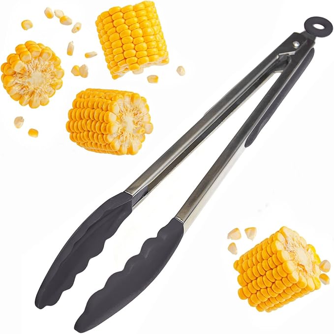 StarPack Premium Silicone Kitchen Tongs 12-Inch - Stainless Steel with Non-Stick Silicone Tips, High Heat Resistant to 600°F, For Cooking, Serving, Grill, BBQ & Salad (Gray Black)