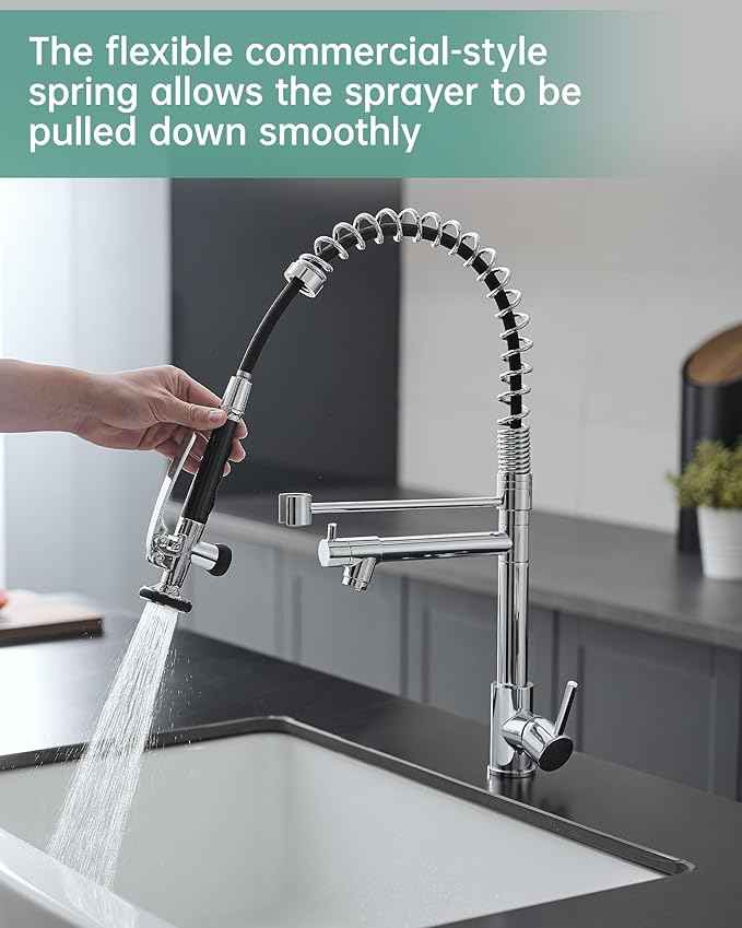 Fapully Chrome Kitchen Faucet with Sprayer,Commercial Single Handle Pull Down Kitchen Sink Faucet
