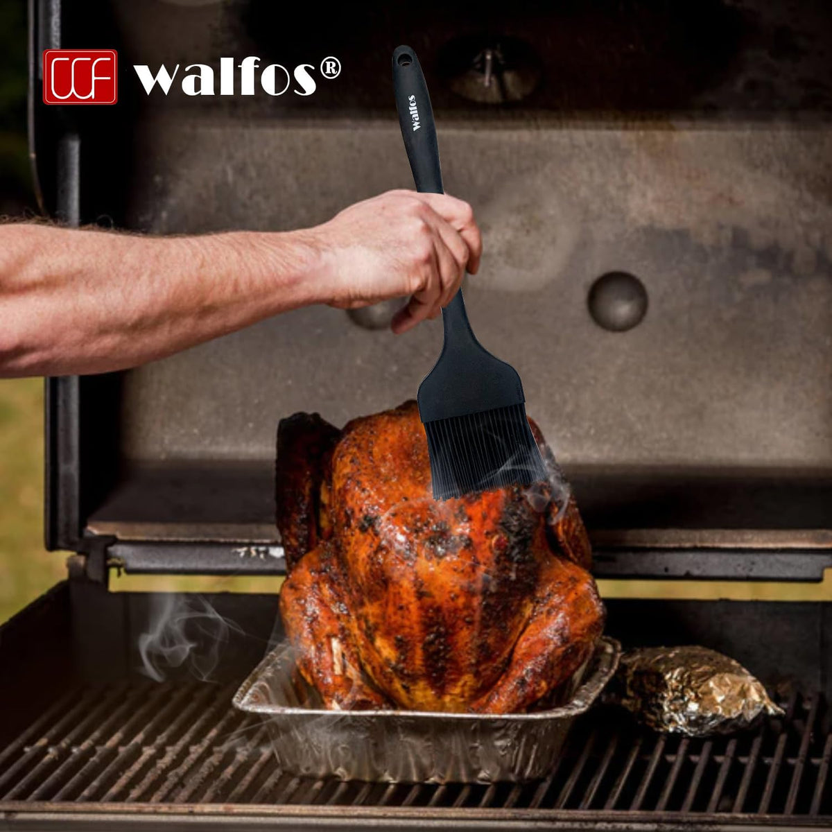 WALFOS Extra Large Silicone Basting Pastry Brush, 2.5 inch Wide Bristle Butter Oil Brush, Prefect for BBQ Grill Baking Kitchen Cooking-Pieces Design, BPA Free and Dishwasher safe