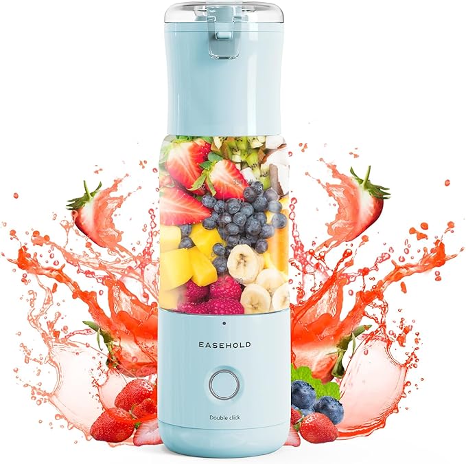 EASEHOLD Portable Personal Blender for Smoothies Shakes, Fresh Juice Mini Fast Blender on the go with 6 Blades, Rechargable Single BPA Free for Sport, Kitchen, Travel,Camping (Blue)