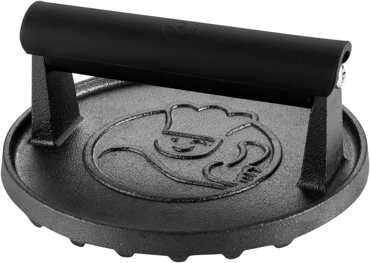 Smash Burger Press for Griddle, 2 lb Heavy Duty Burger Smasher Tool with Heat-Resistant Handle, Premium Cast Iron Bacon & Sandwich Maker, Hamburger Press for BBQ Grilling Accessories, 5-Year Warranty