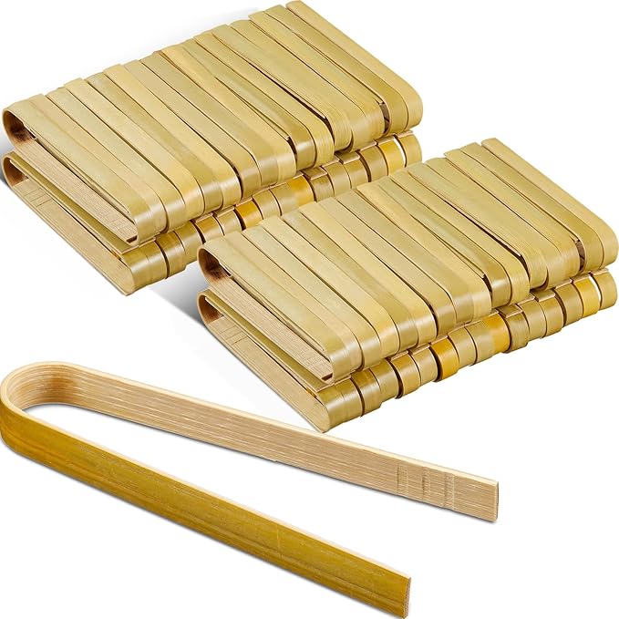 Patelai 90 Pieces Mini Bamboo Tongs Long Toast Tongs Disposable Wooden Cooking Bamboo Cooking Utensils for Toast Bread Pickles Tea Toaster Supplies (6 Inch)