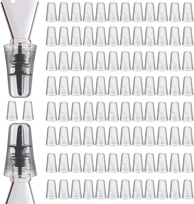 Chengu 100 Pieces Liquor Bottle Toppers for Liquor Pour Bottle Covers Universal Pour Dispenser Bar Dust Translucent Rubber Spout Covers for Home Kitchen Tools Supplies