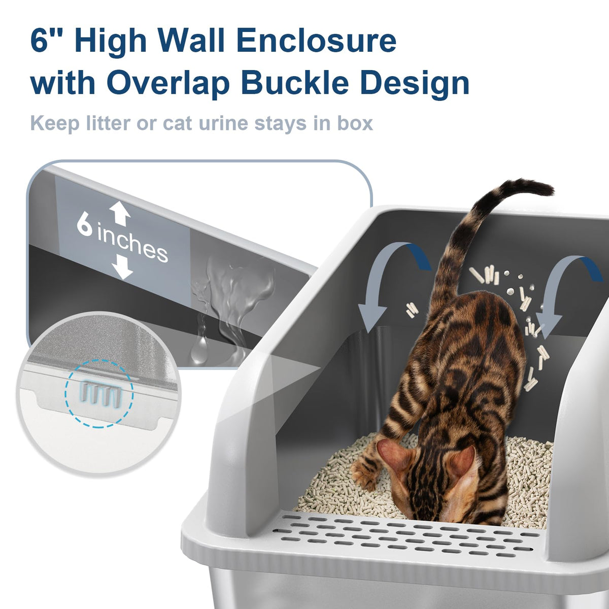 Suzzipaws XL Enclosed Stainless Steel Cat Litter Box for Big Cats