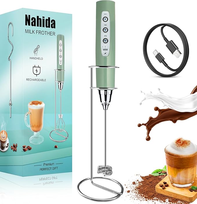 Nahida Rechargeable Milk Frother Wand for Coffee Include Stand - Granite