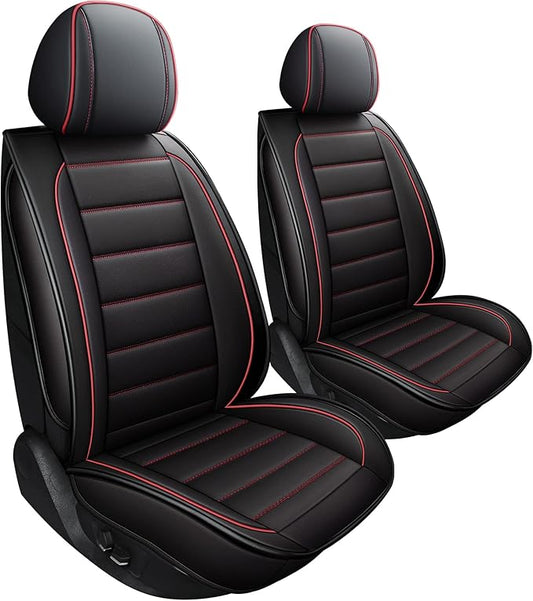CAPITAUTO Seat Covers, Car Seat Covers Full Set, Black Car Seat Cover, Car Seat Covers Front Seats Back Seat Cover, Waterproof Faux Leather Seat Covers Fit for Most Cars Trucks SUV(Black&Red)