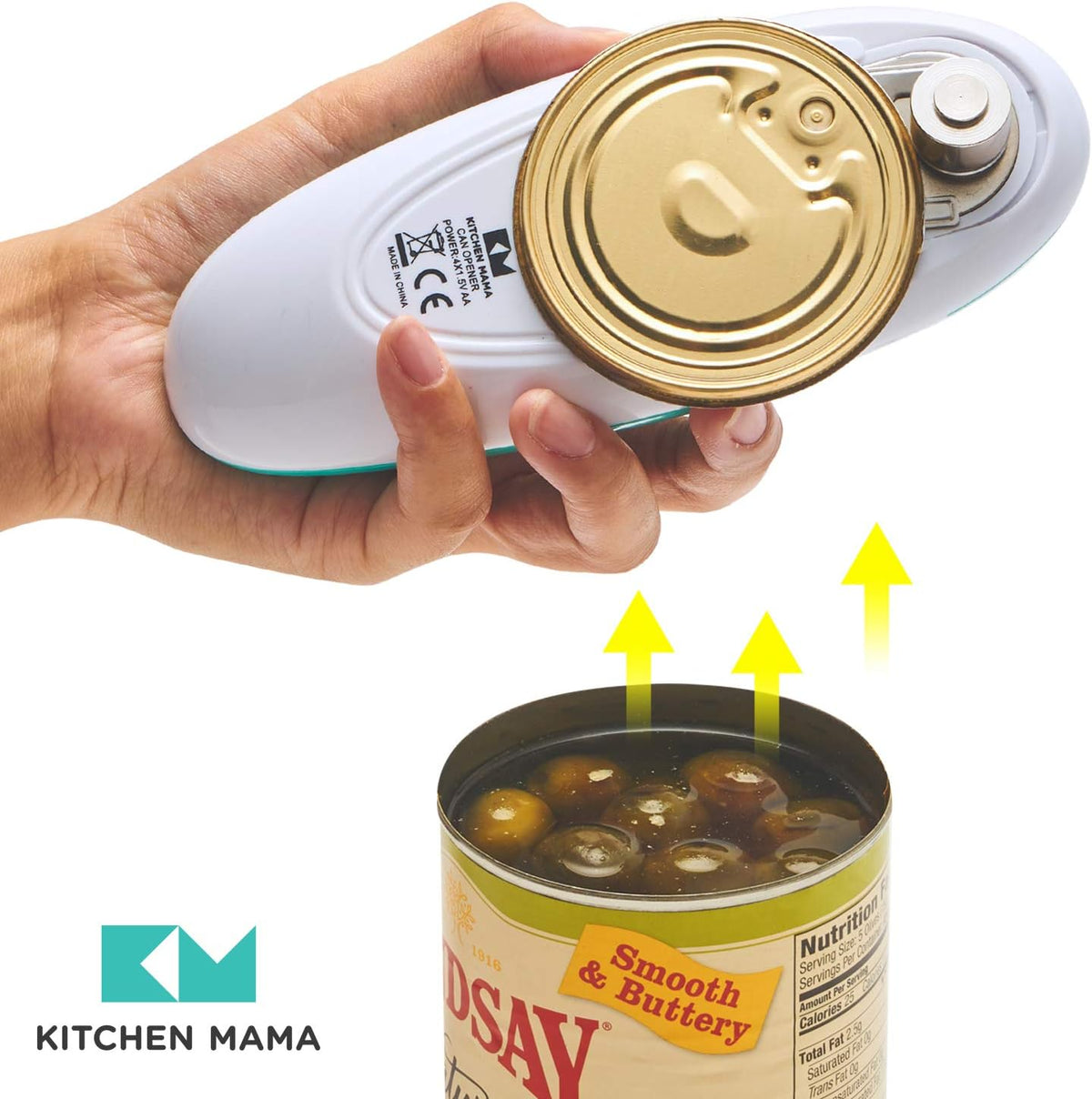Kitchen Mama Auto Electric Can Opener: Safe, Easy with One Touch, Smooth Edge, Battery Operated, Cordless, Automatic Can Opener for Seniors with Arthritis, Hand Free Appliances, YES YOU CAN (Teal)