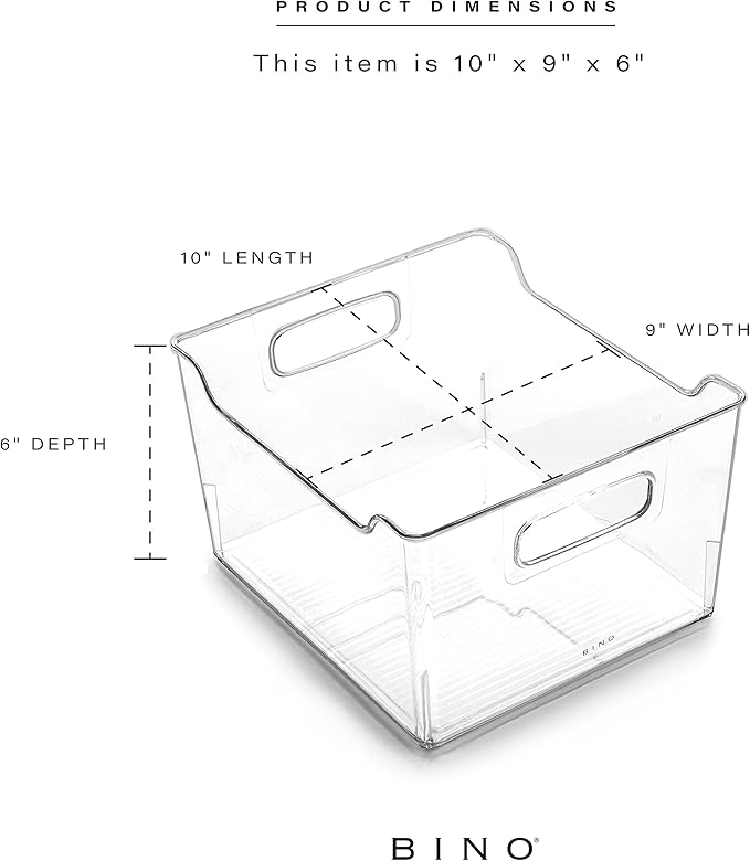BINO | Clear Storage Organizer | THE LODGE COLLECTION | Containers for Organizing with Handles| Pantry & Kitchen Organization | Fridge Organizer | Bathroom Organizer | Storage Bins For Shelves Cabinet