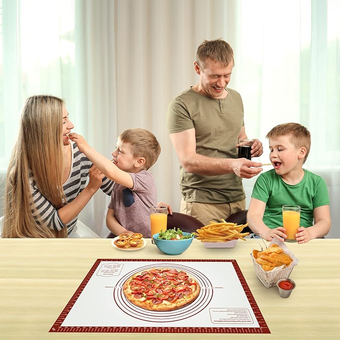 Silicone Baking Pastry Mat, Non Stick Dough Rolling Sheet with Measurement, Nonslip Kitchen Counter Mat, Oven Liner Mat Fondant Dough Kneading Mat for Making Cookies Macarons Bread Pizza
