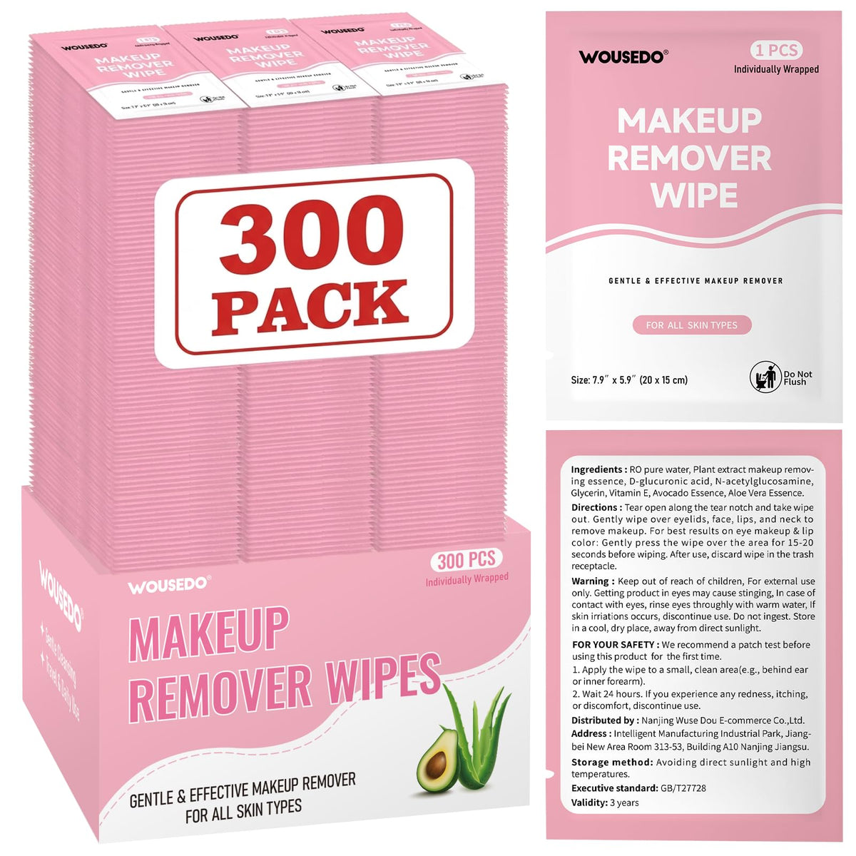 Makeup Remover Wipes 300 Count, Individually Wrapped & Hypoallergenic