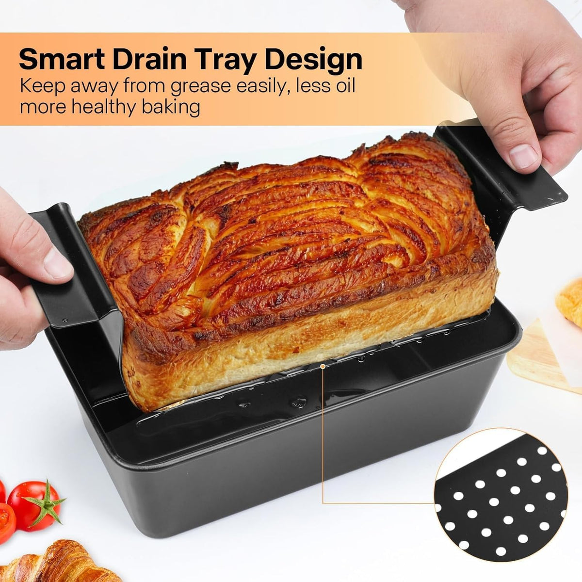 Meatloaf Pan with Drain Tray 2 Pack, Non Stick Meat Loaf Pan with Drip Tray, 9.8x5.7 Inch Loaf Pan with Insert Easy Removal Perforated, Bakeware Pan for Oven Baking Bread and Roasting Meat