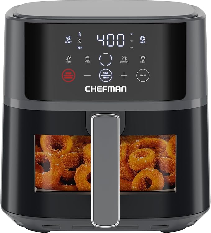 Chefman Air Fryer – 6 QT Compact Airfryer for Quick & Easy Meals, Features Hi-Fry Technology for Extra Crisp, Easy-View Window, Touch Controls with 4 Presets, Nonstick & Dishwasher Safe Basket - Grey