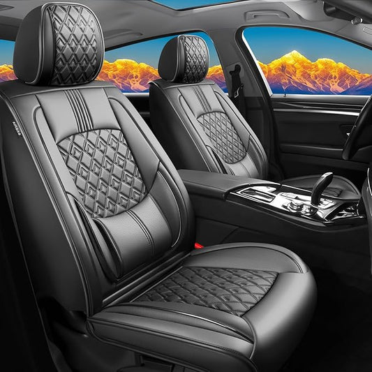 Fit Accent Car Seat Covers for Hyundai Accent 2006-2025 2026 - Upgraded Premium Waterproof & Breathable Leather, Airbag Compatible, All-Weather Seat Cushion Protector (Full Set, Black)
