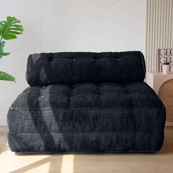 MAXYOYO Folding Sofa Bed, Convertible Sleeper Chair with Pillow Foldable Matress with Back Support, Portable Fold Out Chair Bed Comfy Floor Sofa Lounge for Living Room Bedroom, Black Double
