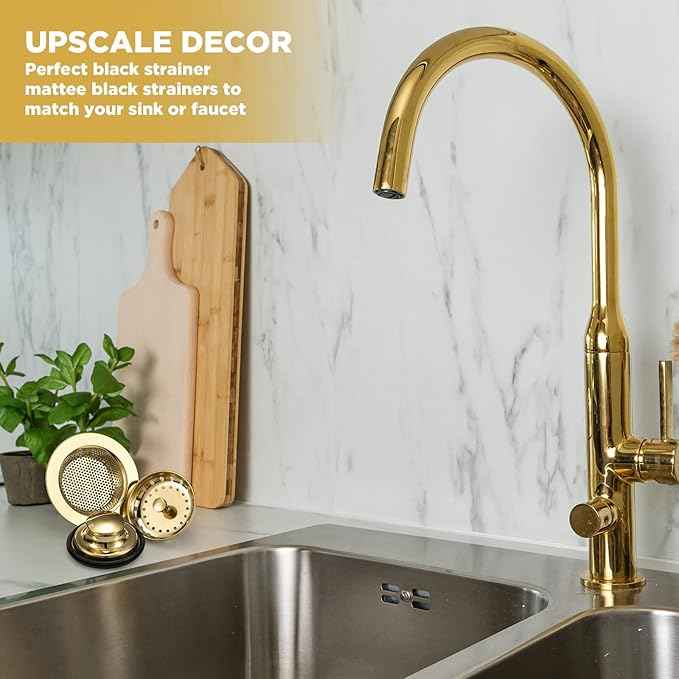 Mudder 3 Pcs Kitchen Sink Drain Strainer and Stopper Stainless Steel Garbage Disposal Plug with Handle Universal Anti-Clogging Kitchen Sink Filter Sieve Basket Strainer(Light Gold)