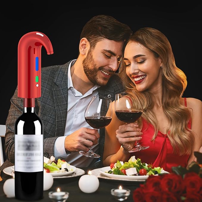 Wine Bottle Opener Christmas Day Gift Set with Electric Wine Opener, Wine Decanter&Wine Aerator and Pourer, wine stopper, Foil Cutter and EVA Storage Bag, Rechargeable and Automatic-(Christmas Red)
