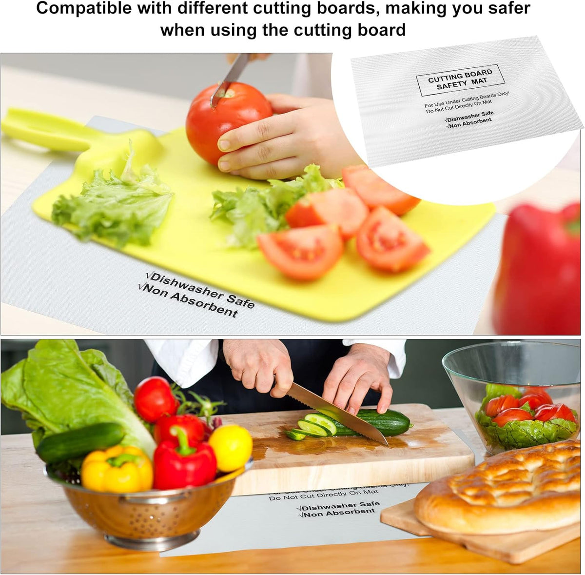 Haull 6 Pcs Non slip Cutting Board Mats Non Absorbent Safety Mat for Under Kitchen Cutting Boards, Dishwasher Safe, 16 x 10 Inches