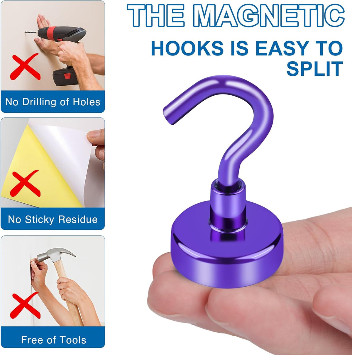 LOVIMAG Magnetic Hooks for Cruise Cabins, Cruise Essentials Must Haves, Cruise Magnets, Magnetic Key Holder, Strong Magnetic Hooks for Hanging, Fridge, Grill -12 Pack, 110lbs, Purple