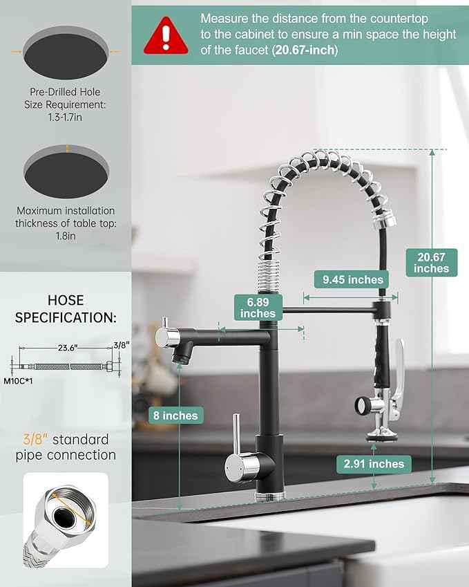 Fapully Kitchen Sink Faucet, Pull Down Kitchen Faucet, Black and Chrome Kitchen Faucets with Sprayer, Single Handle Single Hole Faucets for Kitchen Sinks