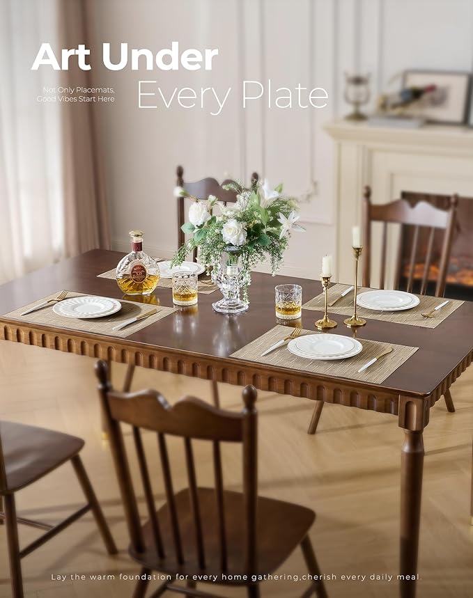 Leetaltree Light Brown Placemats Set of 8 - Heat Resistant Non-Slip Place mats for Dining Table, Washable Durable PVC Vinyl Woven Table Mats（Light Brown, 8）