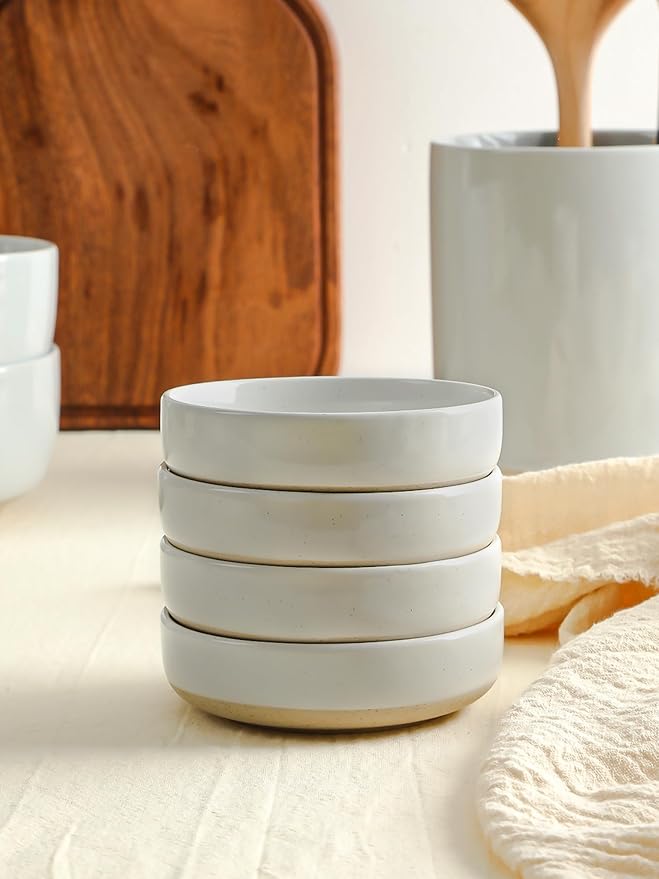 famiware Milkyway Ceramic Soy Sauce Dish, Dipping Bowls Set of 6, Dipping Sauce Bowls/Dishes, 4oz Small Serving Bowls for Side Dishes, Condiment, Sushi, Appetizer, Dessert, Light Gray