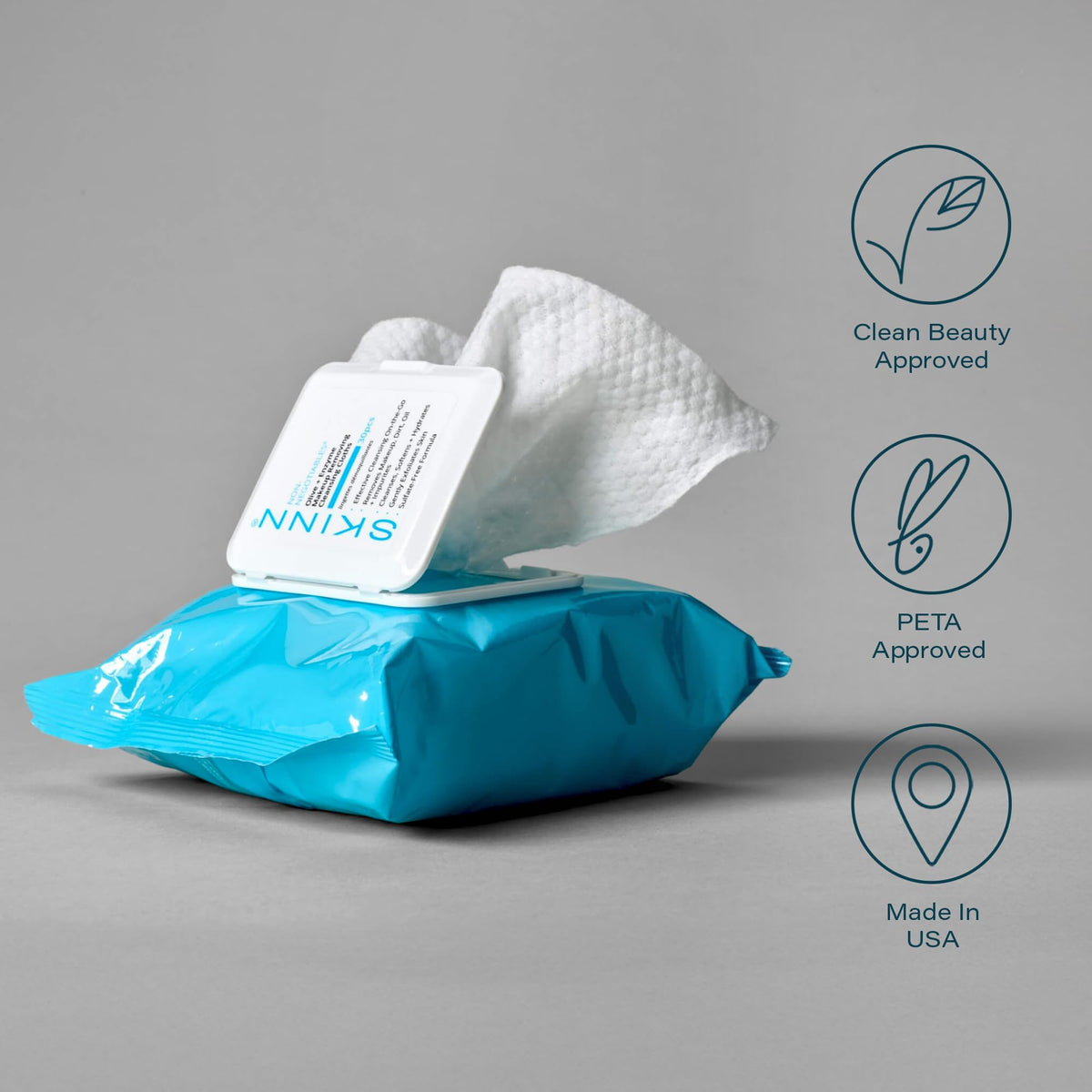 SKINN Facial Cleansing Makeup Remover Wipes - Gentle Exfoliation