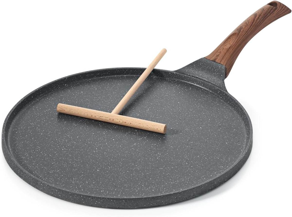 SENSARTE Nonstick Crepe Pan, Swiss Granite Coating Dosa Pan Pancake Flat Skillet Tawa Griddle 12-Inch with Stay-Cool Handle, Induction Compatible