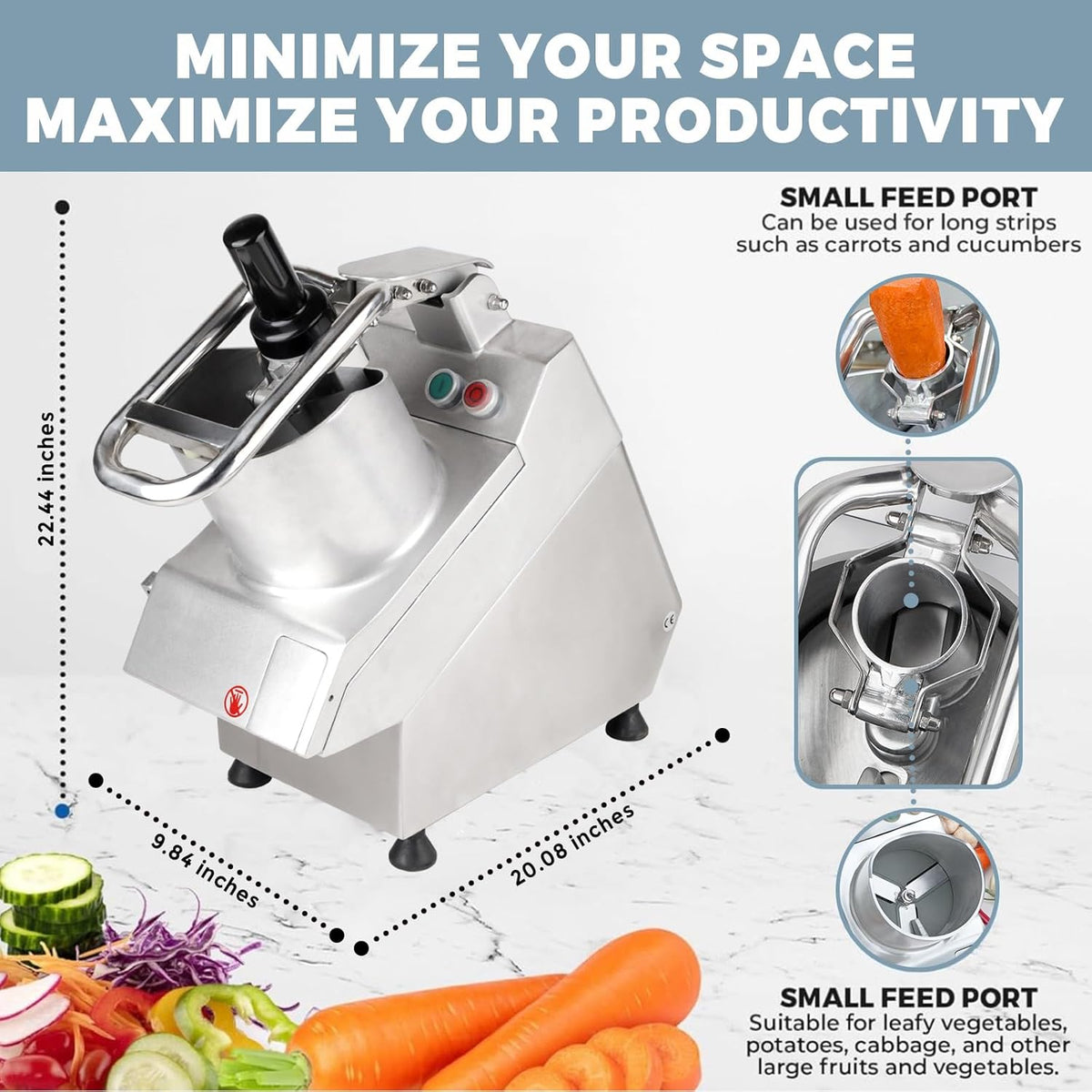 Tartle 750W 1 HP Commercial Vegetable Cutter and Food Processor, Round Hopper - 110V Multifunction Automatic Cutter - Vegetable Slicer Cheese Grater Potato Dicer, 3.17 Quart with Disc Blades