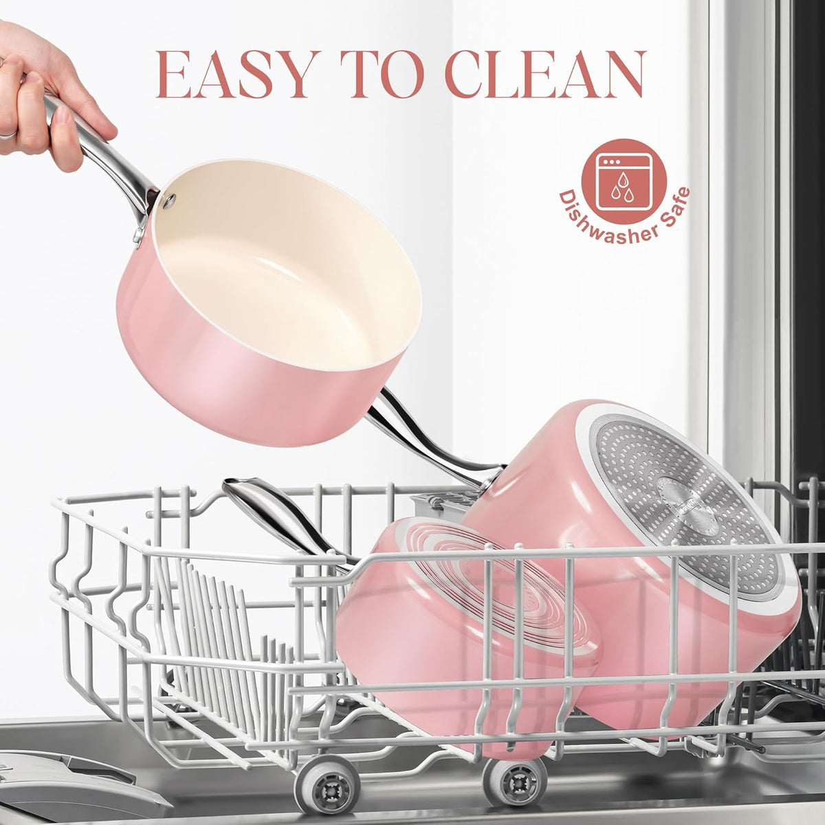MICHELANGELO Sauce Pan with Lid, Non Stick Saucepan Set of 3-1Qt & 2Qt & 3Qt Small Pots for Cooking, Ceramic Saucepan - Non-Toxic, Scratch-Resistant, Oven Safe, Pink