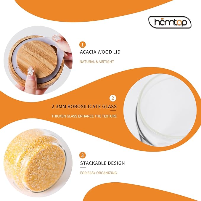 Glass Storage Containers Set of 4, 15 FL OZ High Borosilicate Glass Jars Kitchen Food Canisters with Acacia Wood Lids for Coffee Beans/Sugar/Tea/Nuts