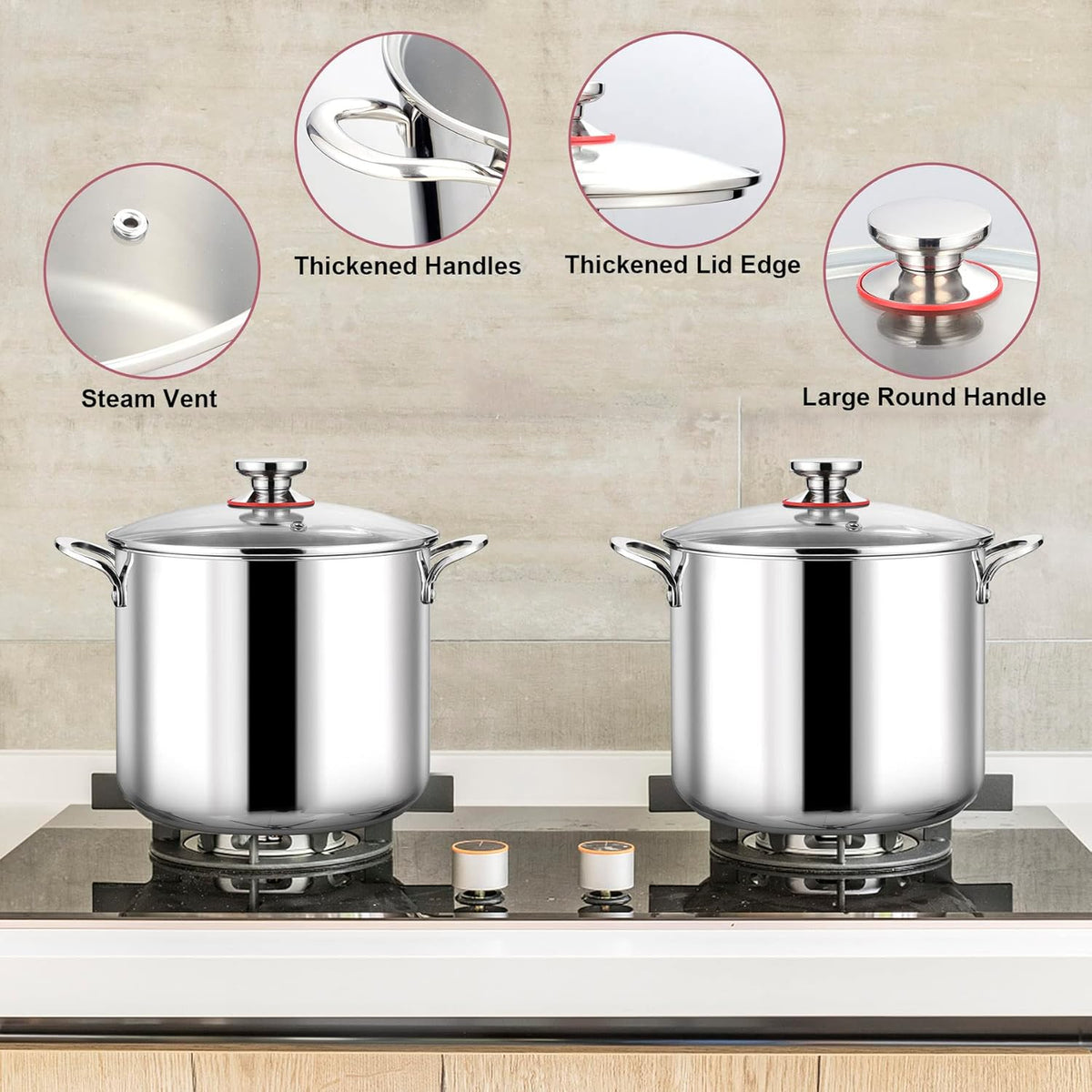 LIANYU 12QT 18/10 Stainless Steel Stockpot with Lid, Large Cooking Soup Pot, Big Cookware, 12 Quart Tall Canning Pasta Induction Pot with Measuring Mark for Boiling Strew Simmer