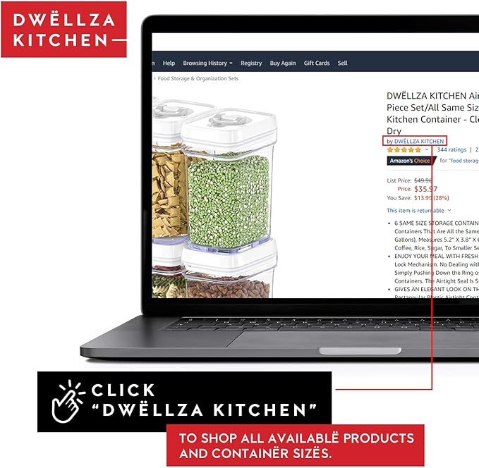 DWËLLZA KITCHEN Airtight Food Storage Containers - Pantry Snacks Kitchen Container, Baking Supplies, 4LB Sugar & Flour Canister - 4 Pc Set All Same Size - Clear Plastic BPA-Free - Keeps Fresh & Dry