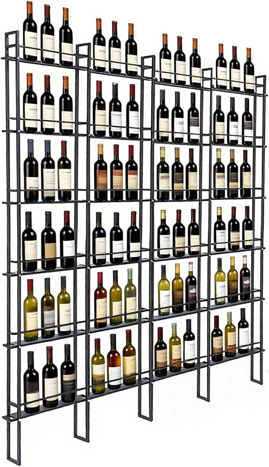 Wine Racks Wall Mounted, 6-Tier Wine Storage Holder, Black Industrial Bar Liquor Bottle Display Shelf, for Home Bar, Kitchen, Dining Rooms, & Wine Cellars (Black, 4 Column)