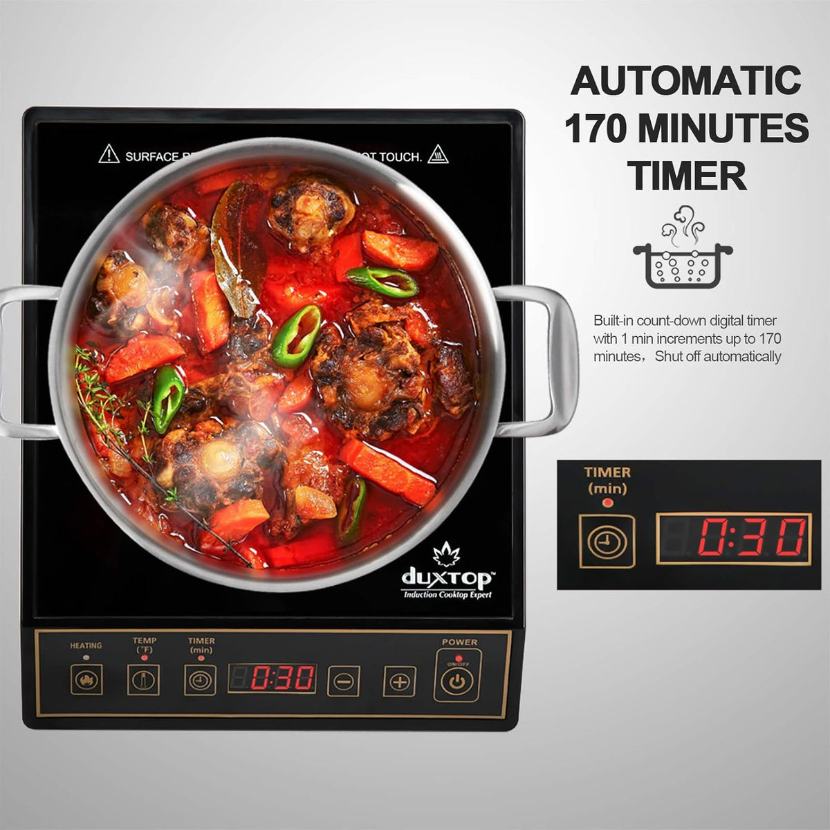 Duxtop 1800W Portable Induction Cooktop Countertop Burner, Gold 9120MC/BT-M20B