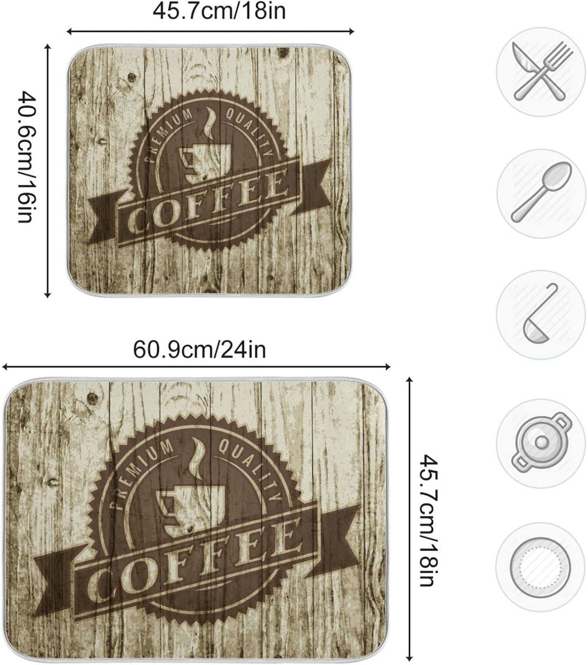 senya Super Absorbent Dish Drying Mat, Microfiber Fast-Drying Dish Mat, 24'' x 18'', Kitchen Dish Drying Pad, Retro Coffee Old Beans Vintage Wood, (g289343235p523c558s1114)