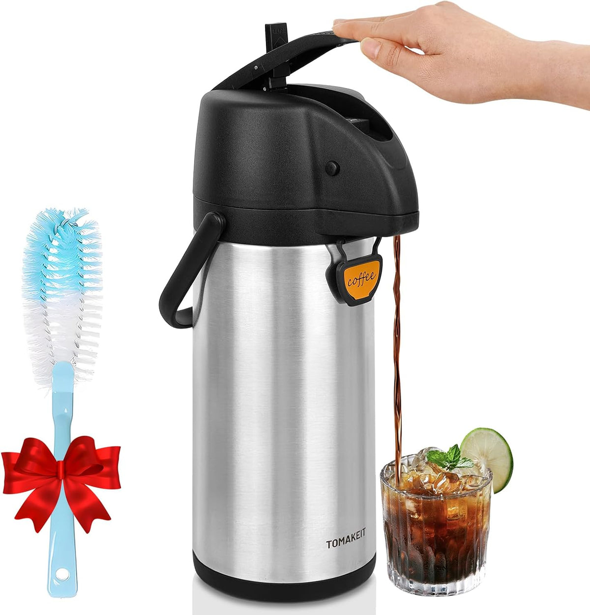 Airpot Coffee Dispenser Thermal with Pump,3L/102 Oz Insulated Stainless Steel Large Airpot Coffee Carafe Lever Action for Hot/Cold Water,Thermal Carafe for Hot Cocoa for Parties