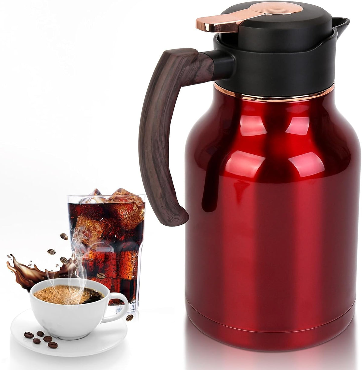 54oz Thermal Coffee Carafe, Stainless Steel Insulated Vacuum Carafe, Carafes for Keeping Hot, for Hot Water, Tea, Cold Drinks (Red)